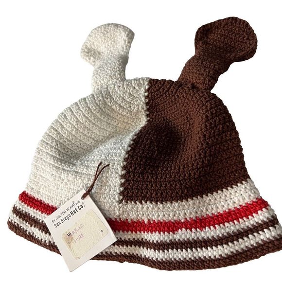 Crochet Puppy Dog Hat Cap Child’s Size 1-2T NWT White Brown Kid’s‎ Crochet Hat - Picture 7 of 12